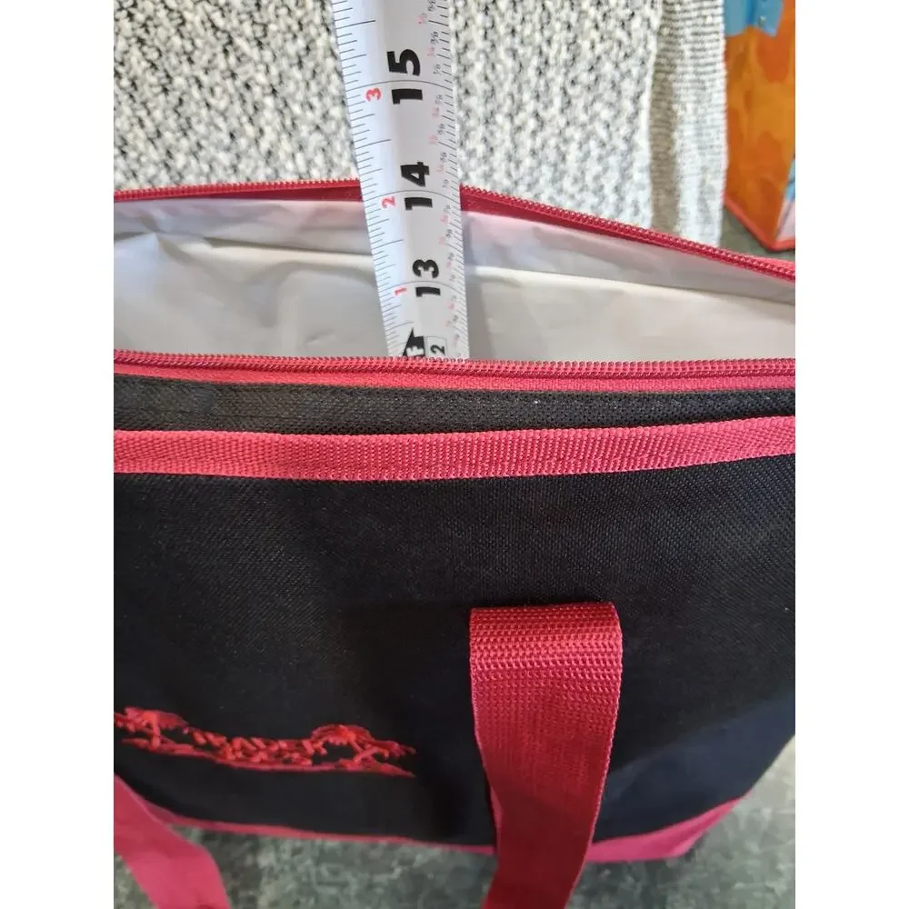 Trader Joe’s XL Insulated Tote Bag Black Red Reusable Grocery Cooler Beach Trip